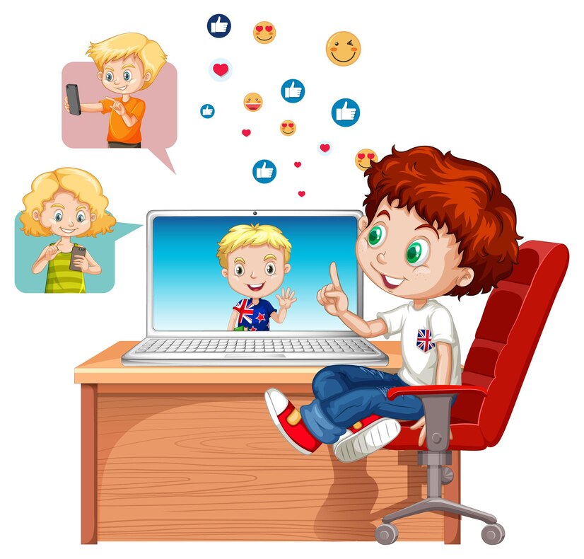 Children With Social Media Elements White Background 1308 53268